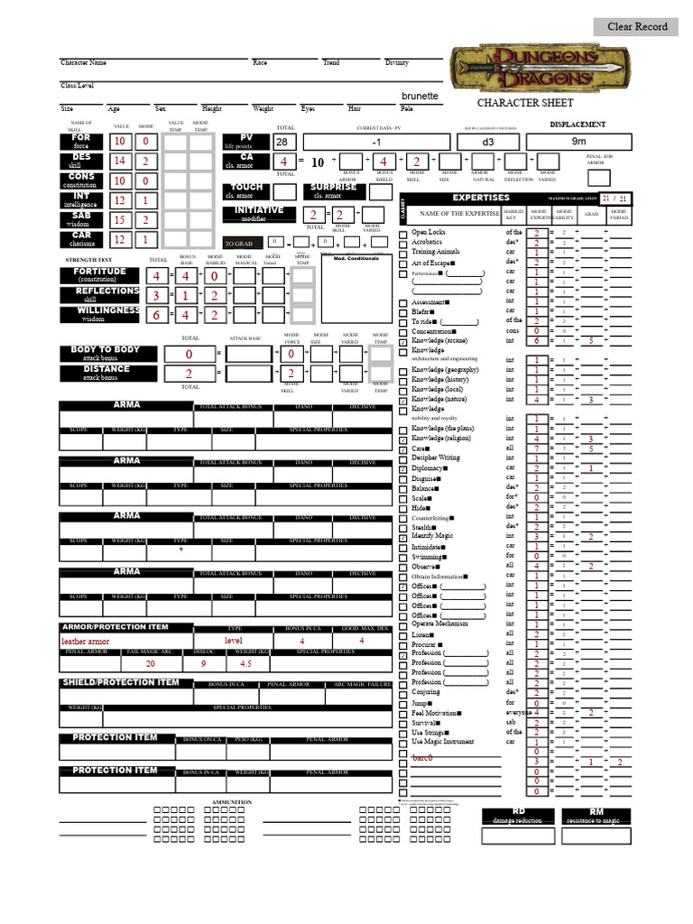 Editable D&D 3.5 Character Sheet Developed by Marina Okamura PDF | PDF