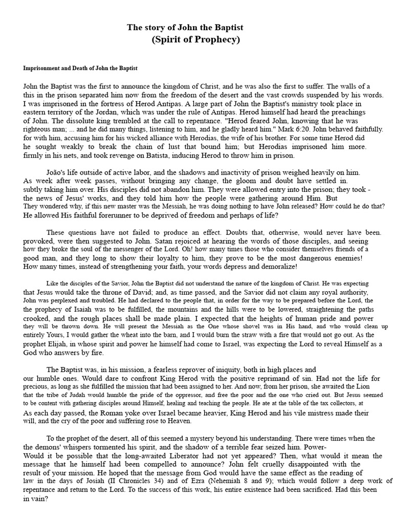 The Story of John The Baptist | PDF | John The Baptist | Jesus