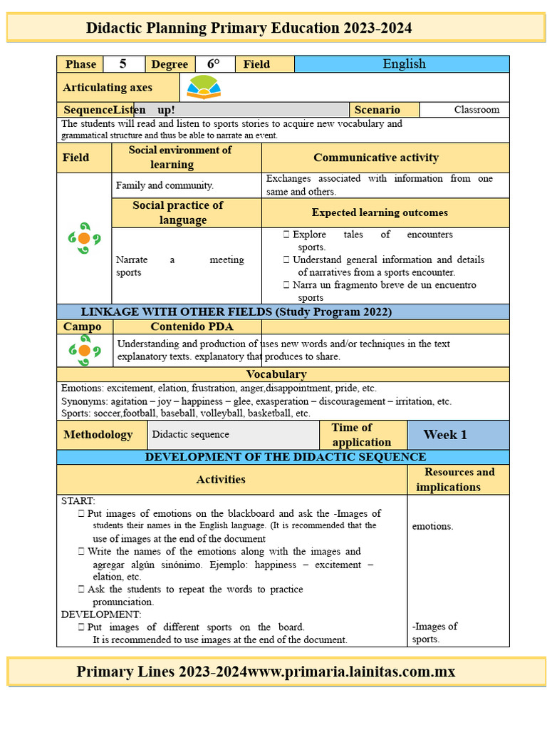 Didactic Planning for Primary English 2023 | PDF | Narrative | Vocabulary