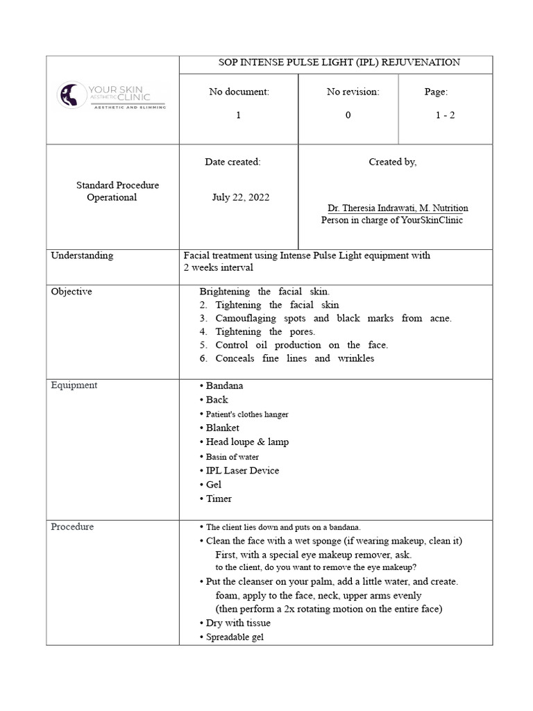 SOP IPL Rejuvenation | PDF | Face