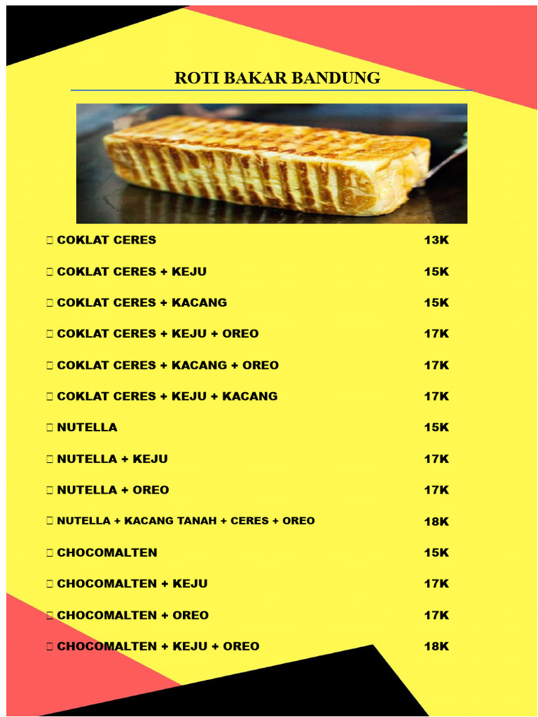 Menu Roti Bakar dan Kebab Bandung | PDF