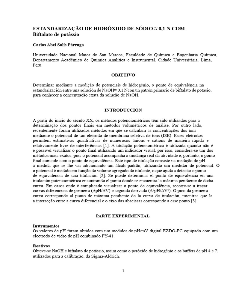 Estandarização de NaOH com Biftalato de Potássio | PDF | Titulação ...