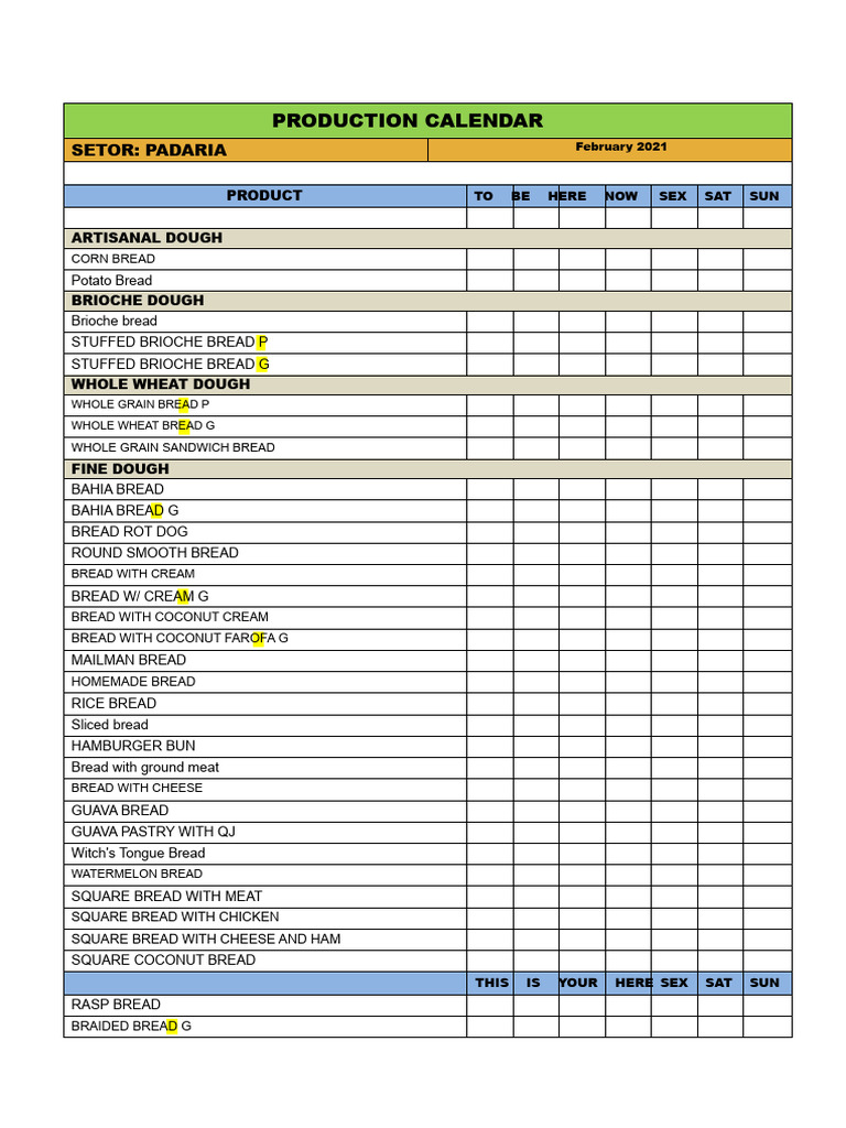 February 2021 Bakery Production Schedule | PDF | Breads | Cakes