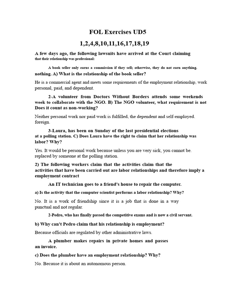 FOL Exercises | PDF | Employment | Justice