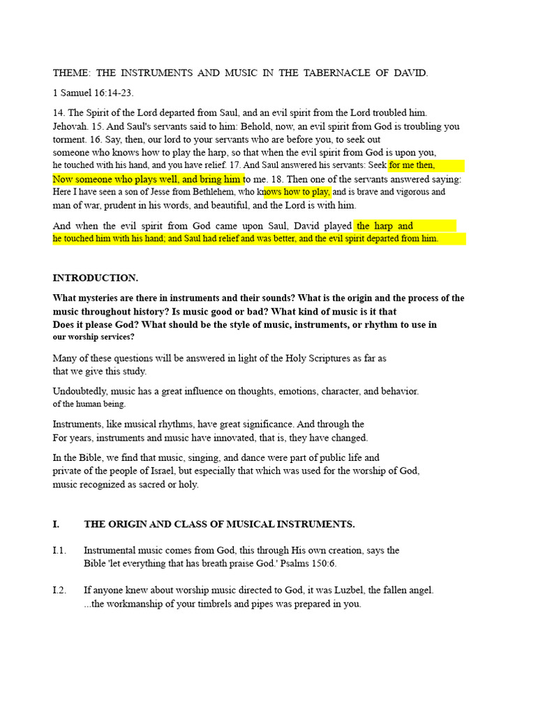 Instruments and Music in David's Tabernacle | PDF | Musical Instruments ...