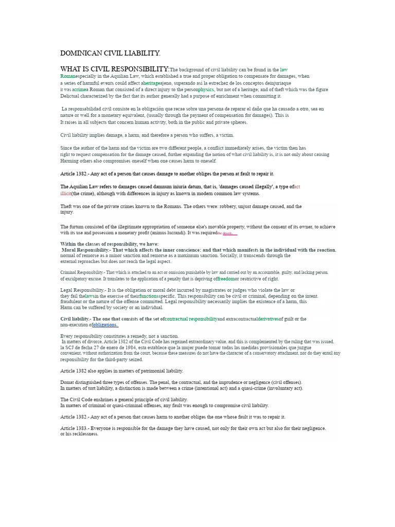 Understanding Dominican Civil Liability | PDF | Damages | Tort