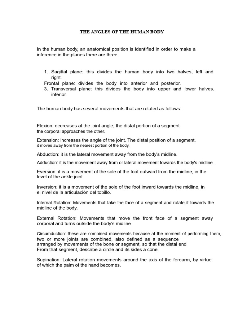 Angles of The Human Body | PDF | Anatomical Terms Of Motion | Hearing