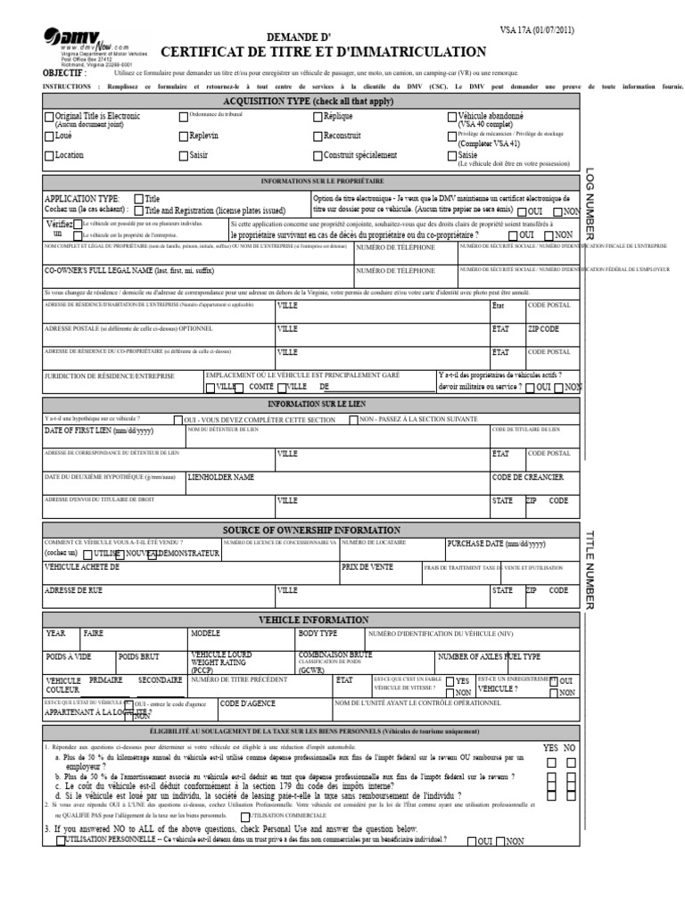 Demande de certificat de titre DMV | PDF | Assurance | Véhicules