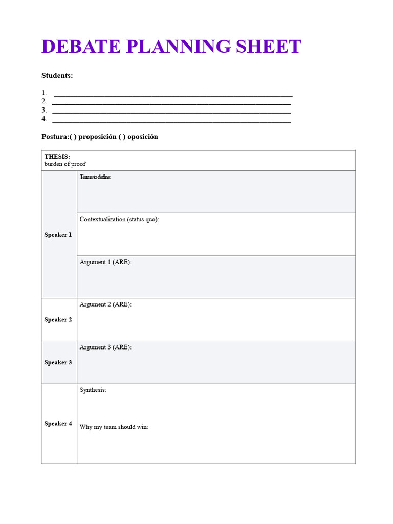 Debate Planning Template | PDF