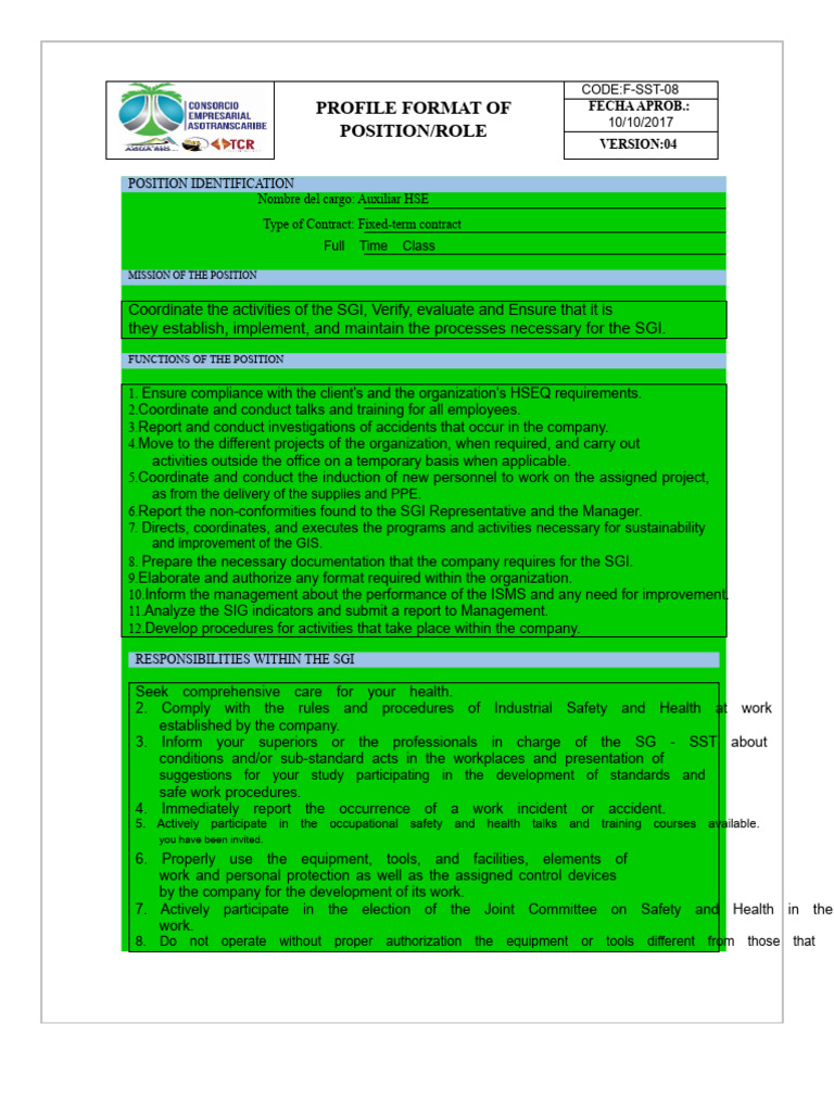 8 Job Profile of Hse Assistant | PDF | Occupational Safety And Health ...