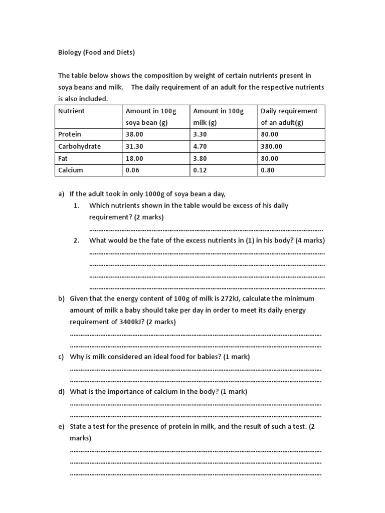 Nutrition Quiz on Soya and Milk | PDF