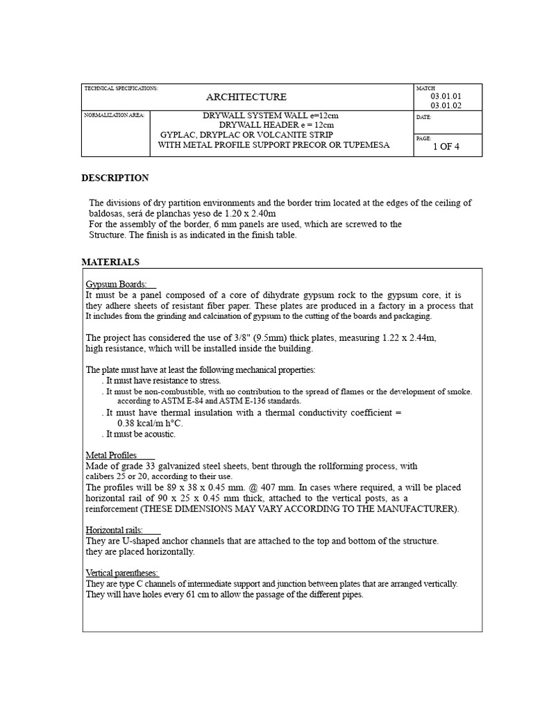 03.01.01 Drywall Partition and Beam e 12cm | PDF | Drywall | Wall