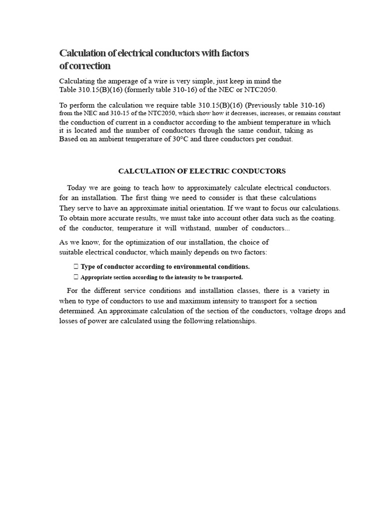 Calculation of Electrical Conductors With Correction Factors | PDF ...