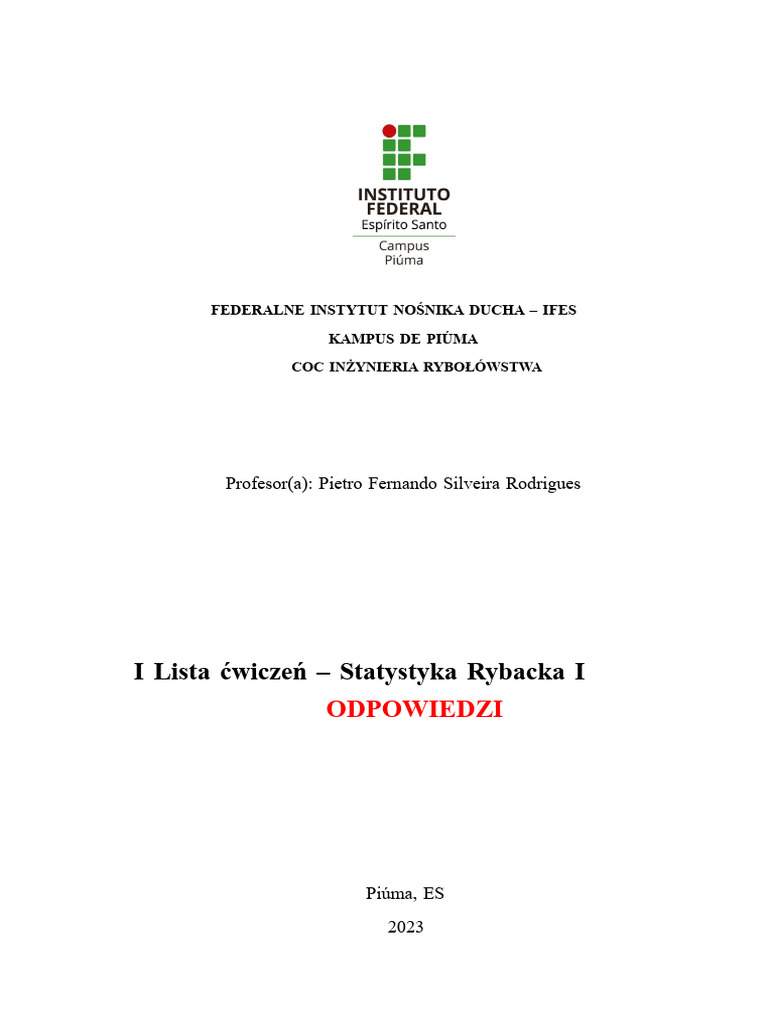 GABARIT I Lista Ćwiczeń Statystyka Rybactwa I | PDF