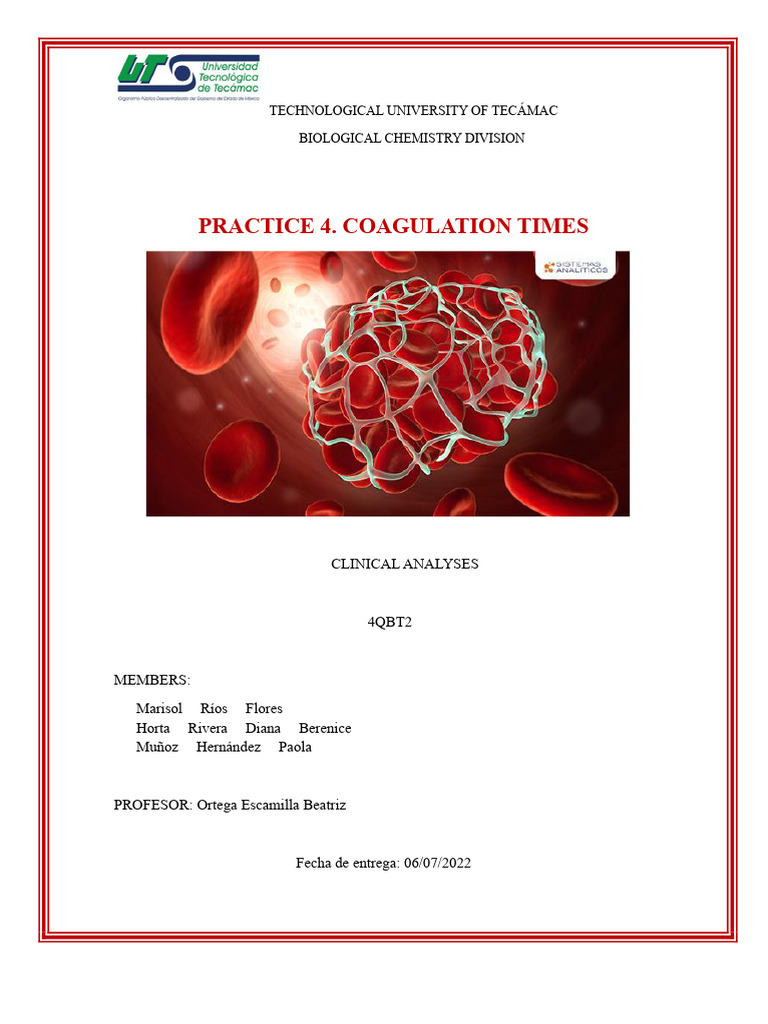Coagulation Times and Hemostasis Analysis | PDF | Coagulation | Platelet