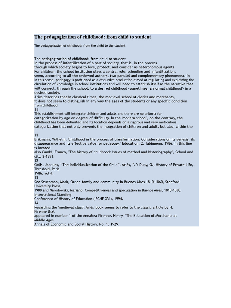 Pedagogization and Infantilization of Childhood | PDF | Adults ...