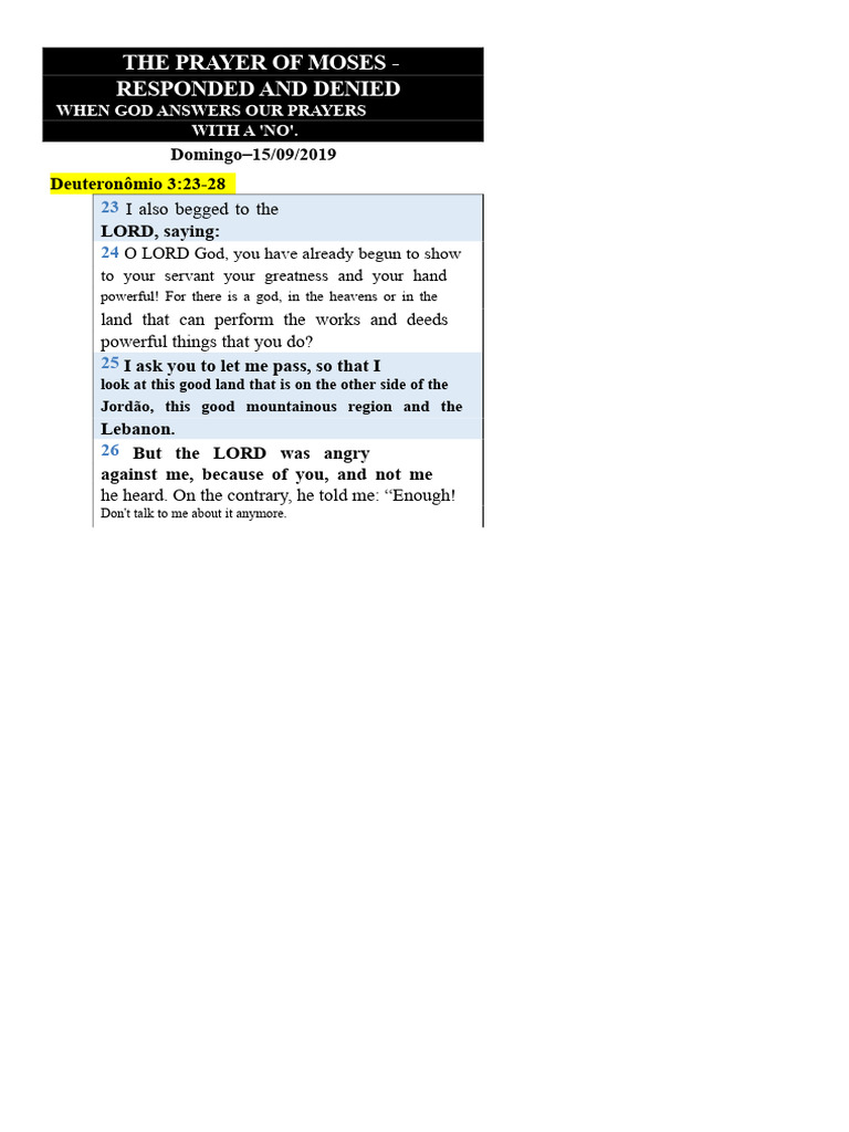 Sunday - Dt3.23-28 - Unanswered Prayer | PDF | Prayer | Confessions ...