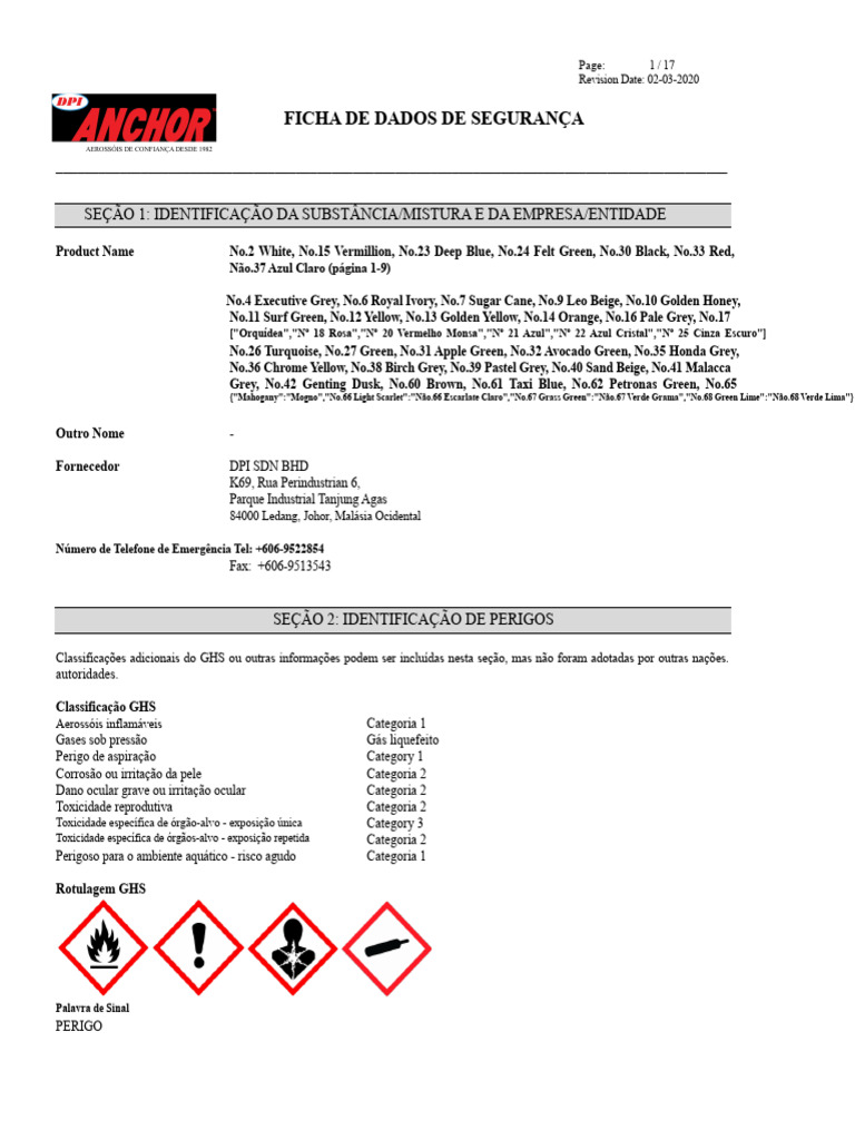 Tinta Spray SDS-Anchor | PDF | Desperdício | Reciclagem