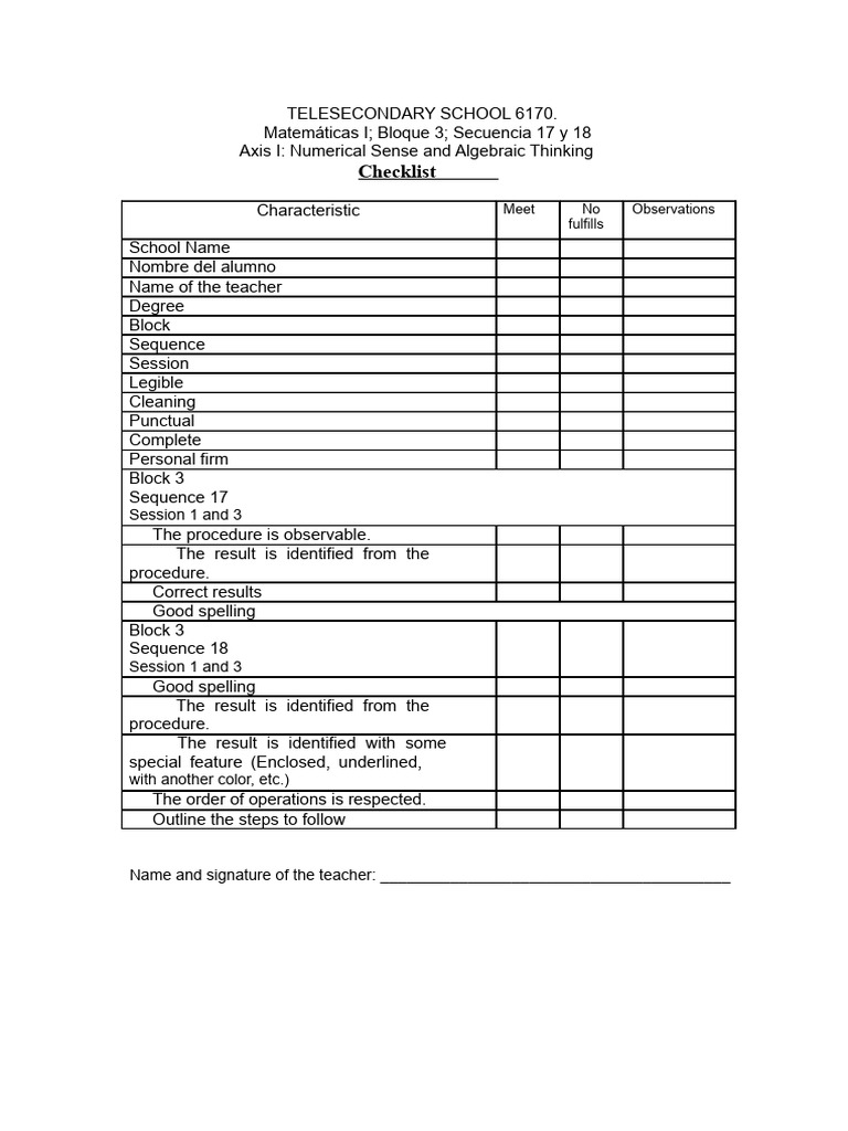 Mathematics Checklist | PDF