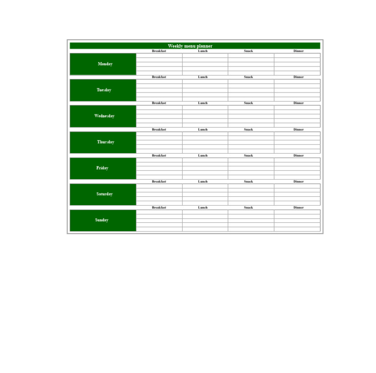 Weekly Meal Planner Template | PDF