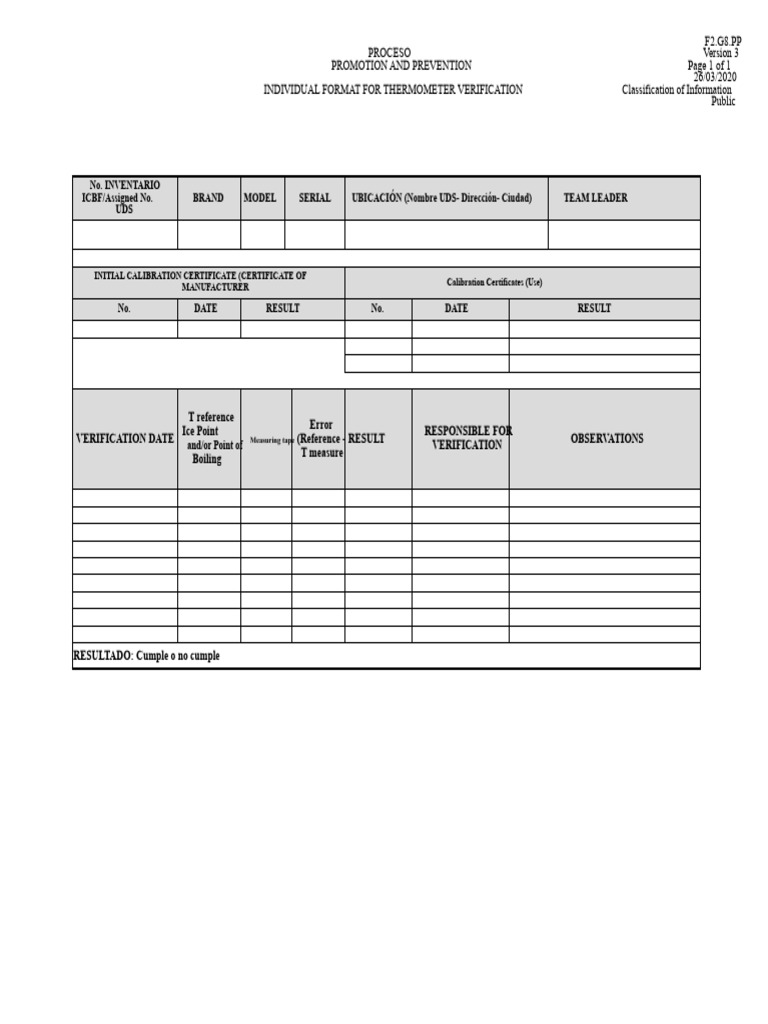 Thermometer Verification Form Template | PDF