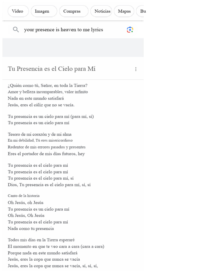 Tu Presencia Es El Cielo para Mí Letra - Búsqueda de Google | PDF