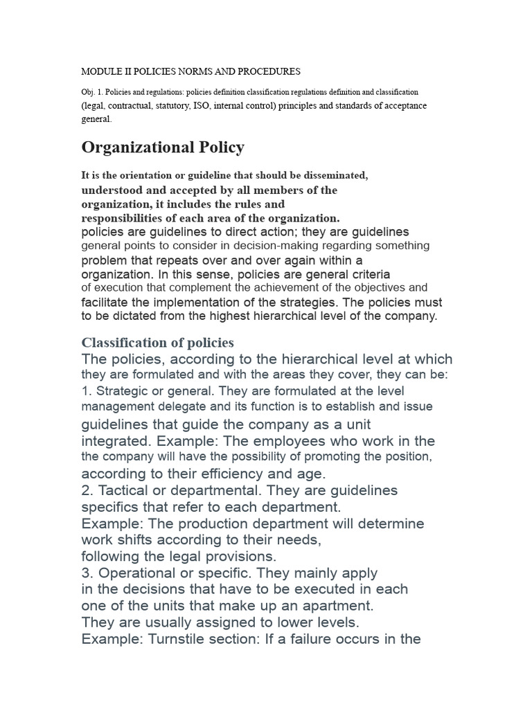 Module Ii Policies Norms and Procedures | PDF | Policy | Internal Control