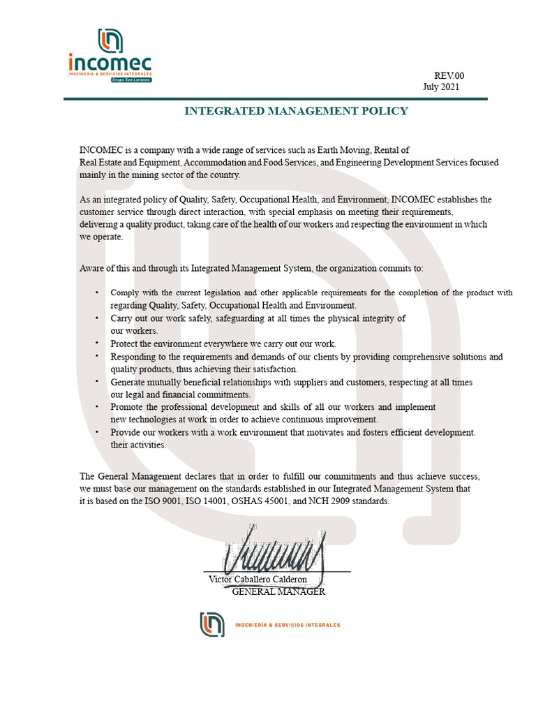 Integrated Management Policy Rev.00 | PDF