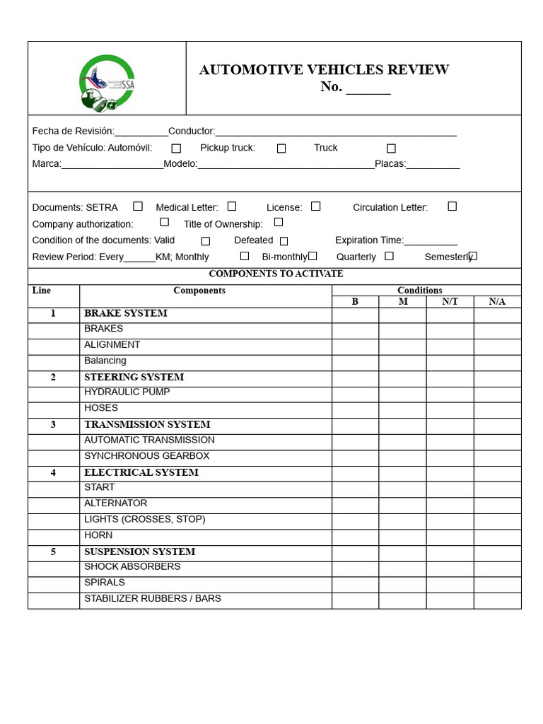 Automotive Vehicle Inspection Checklist | PDF | Truck | Vehicles