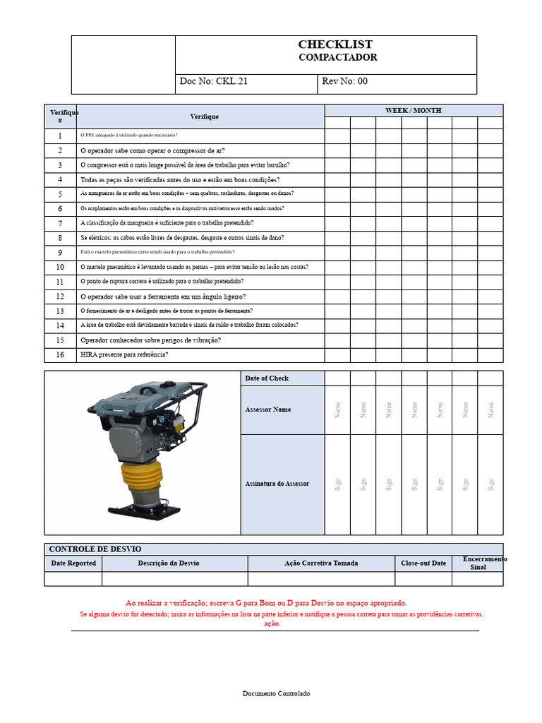 Checklist de Segurança para Compactador | PDF | Barulho
