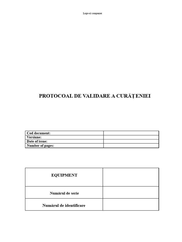 Șablon Pentru Protocol de Validare A Curățării | PDF