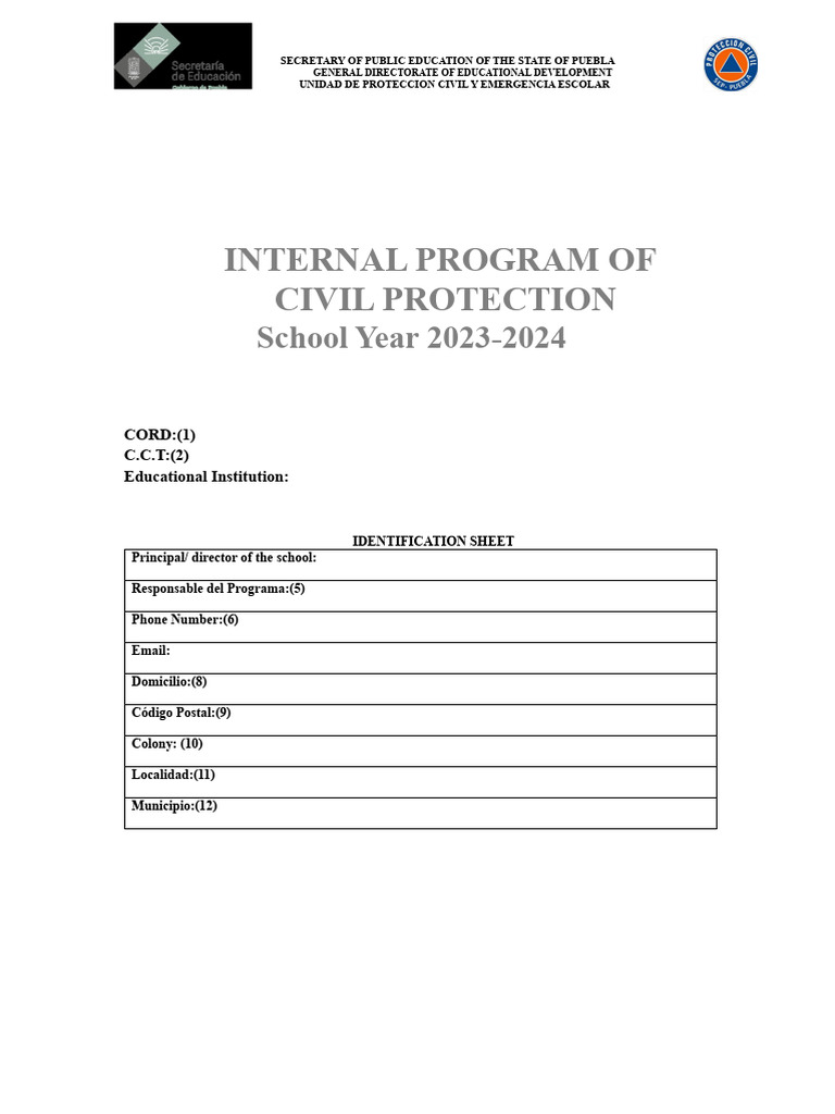 Internal Program Civil Protection (Pipc) 2023-2024 | PDF | Emergency ...