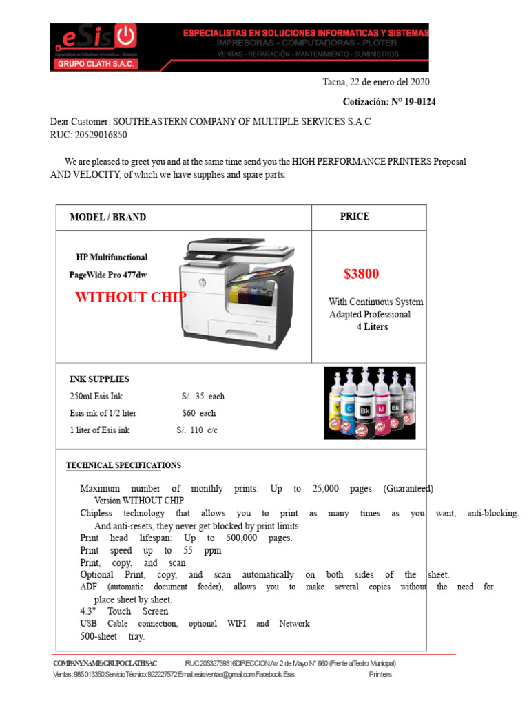 Quotation HP 477dw | PDF | Printer (Computing) | Computing