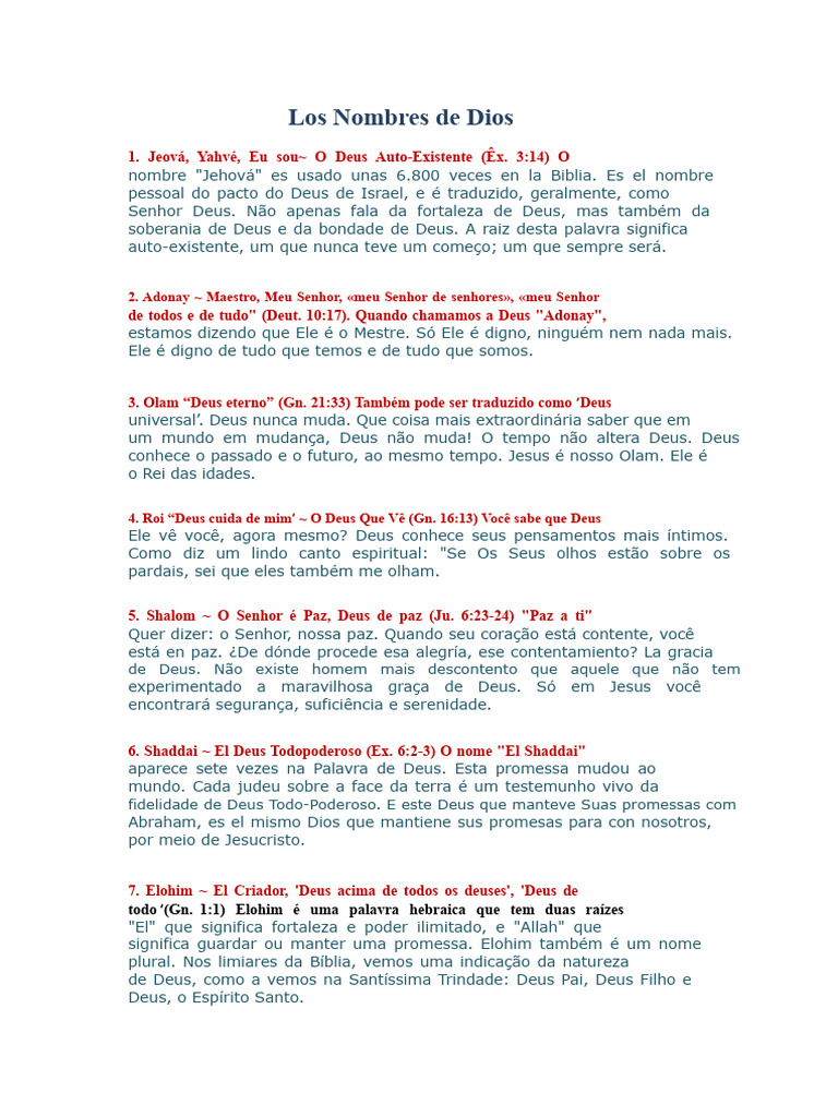 Nomes de Deus e Seus Significados | PDF | Deus | Jesus