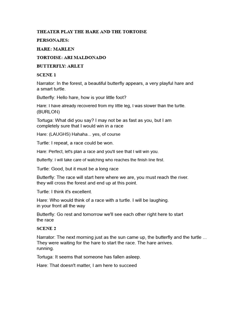 The Hare and the Tortoise Play Script | PDF