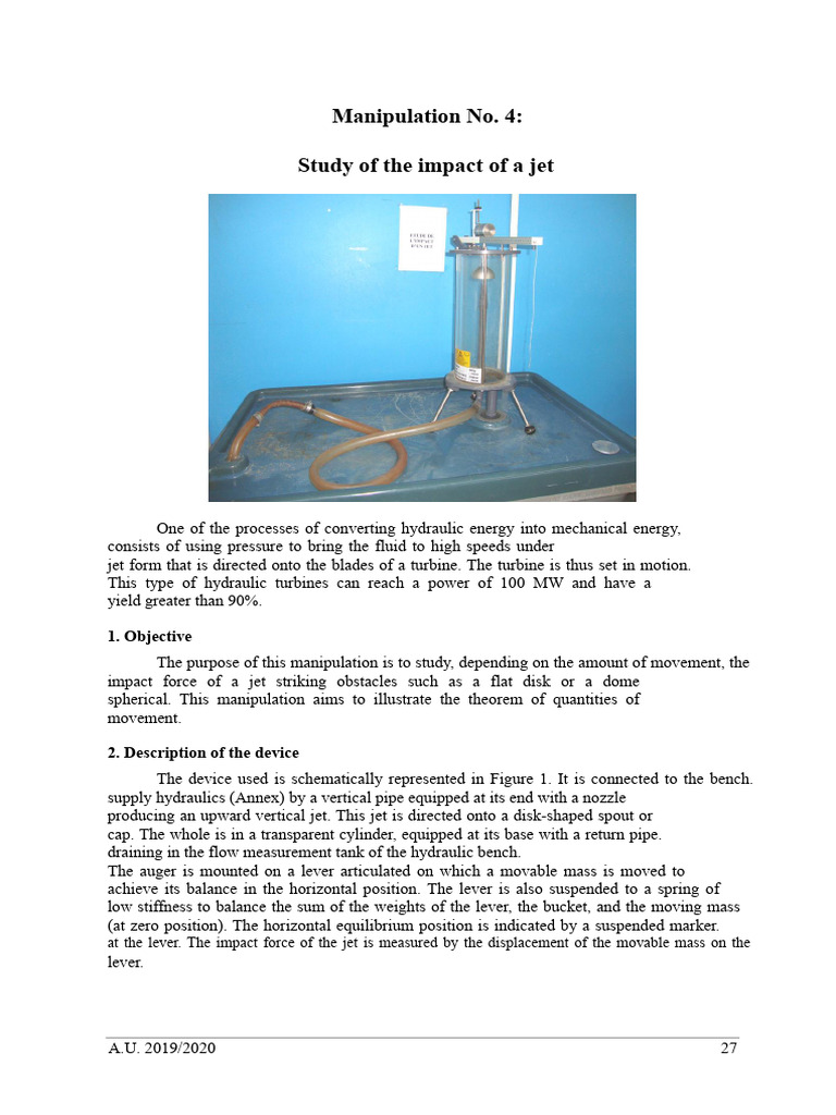 Impact of Jet on Turbine Blades Study | PDF | Force | Flow Measurement