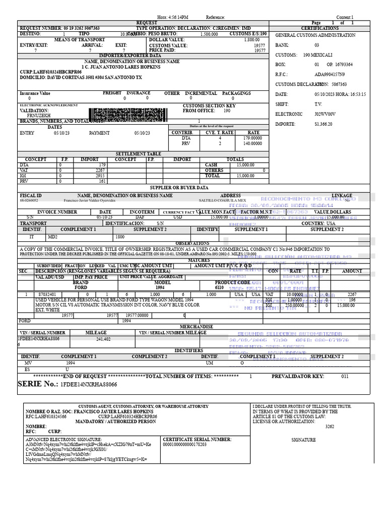 Customs Declaration for Vehicle Import | PDF | Customs | Business