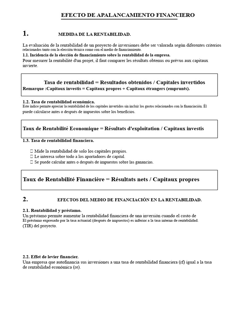 Efecto de Apalancamiento Financiero en Rentabilidad | PDF ...
