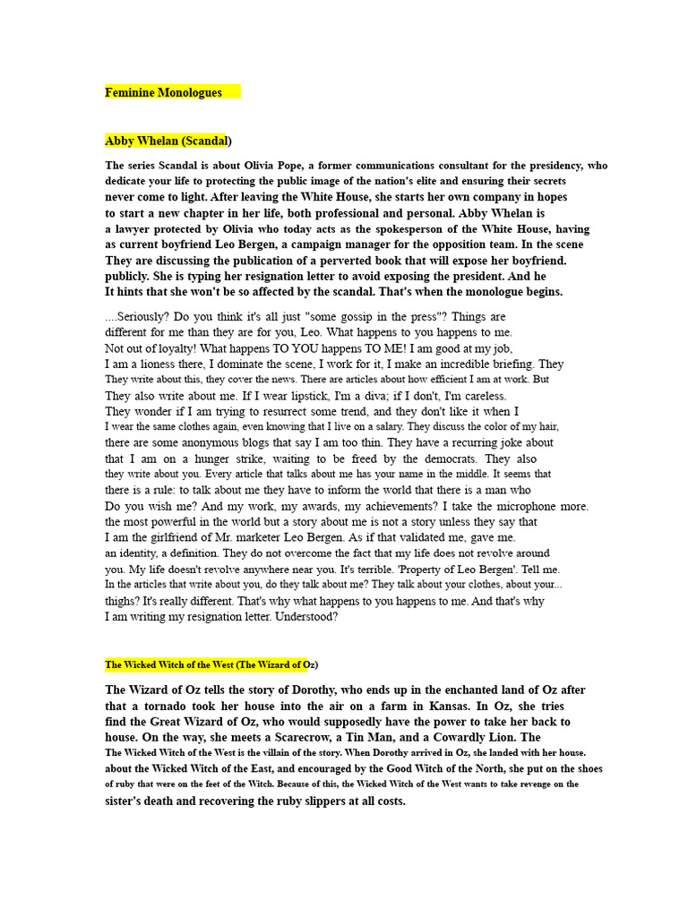 Female and Male Monologues - Musical | PDF | Elinor Dashwood