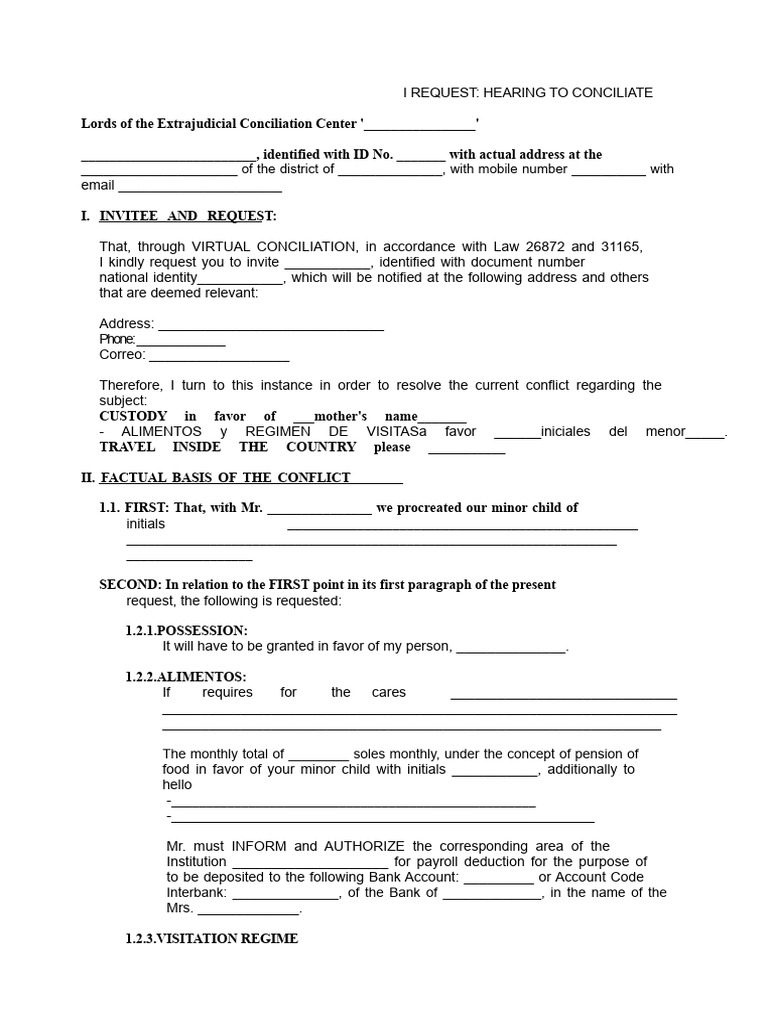 Virtual Conciliation Request for Custody | PDF
