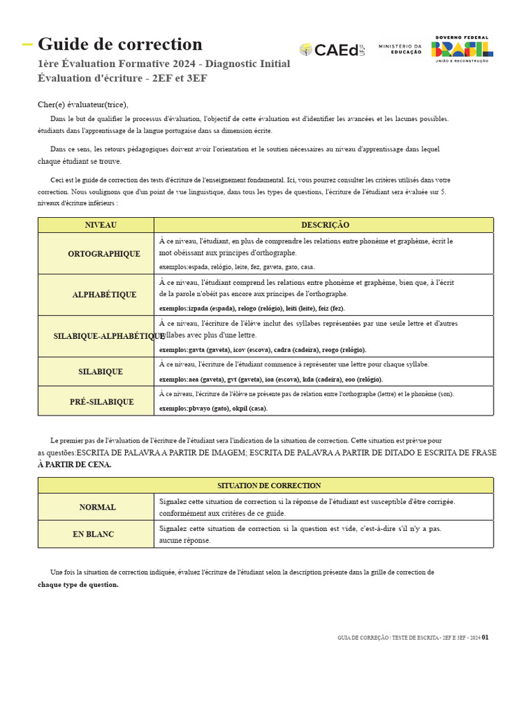 Guide de correction évaluation écriture 2024 | PDF | Phrase | Orthographie