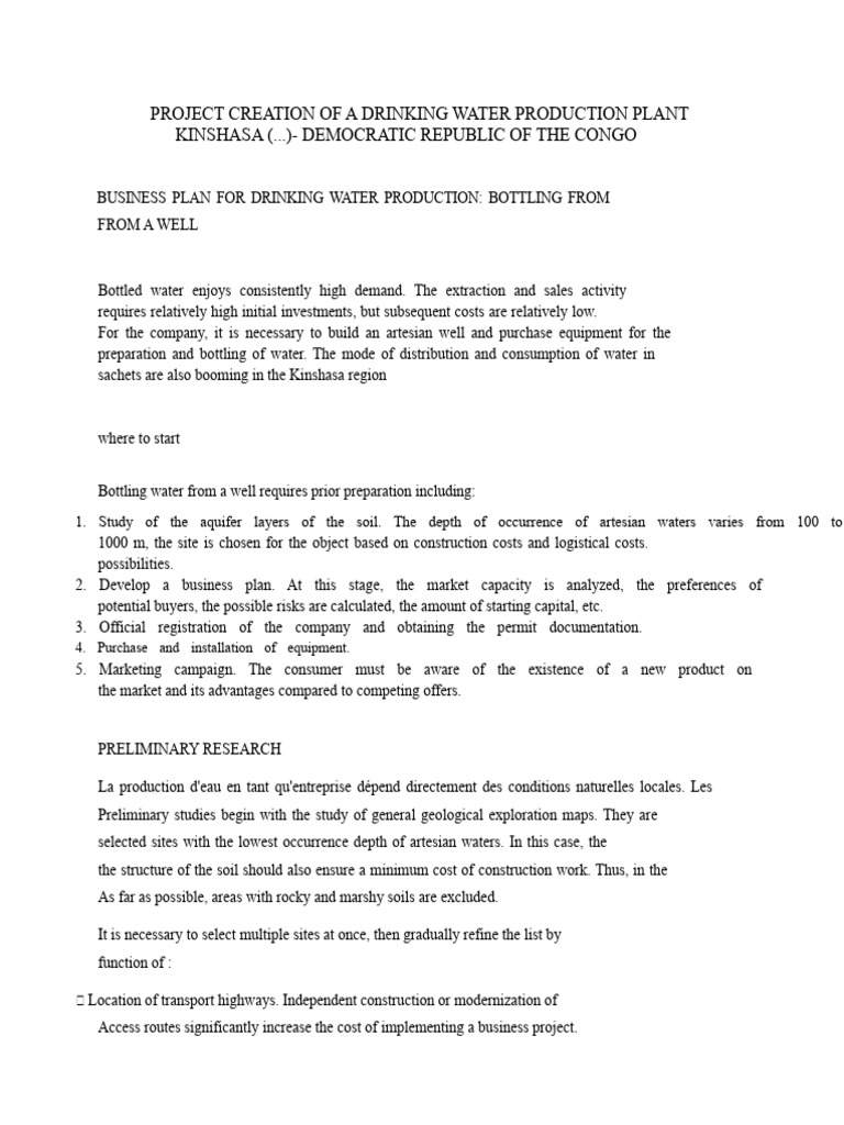 Business Plan for Water Bottling Plant | PDF | Water | Drinking Water