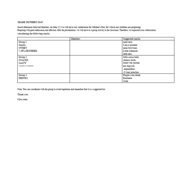 Suggested List of Snacks Primary. | PDF | Cuisine | Foods