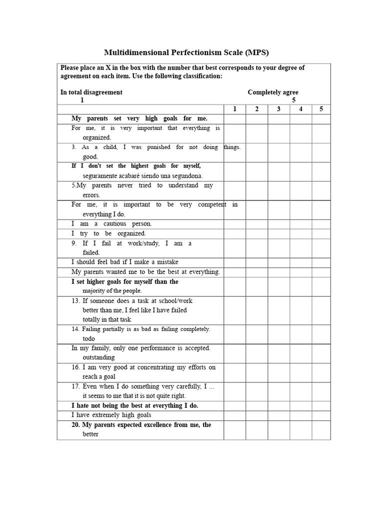 Multidimensional Perfectionism Scale | PDF | Perfectionism (Psychology ...