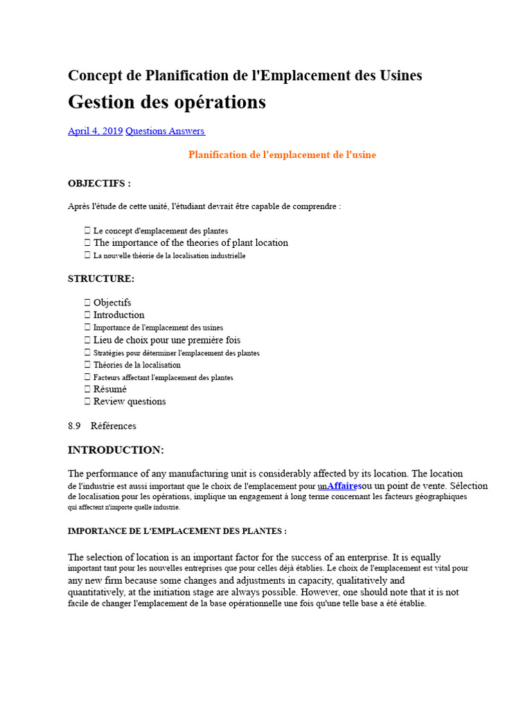 Planification de l'Emplacement des Usines | PDF | Transport | Économie