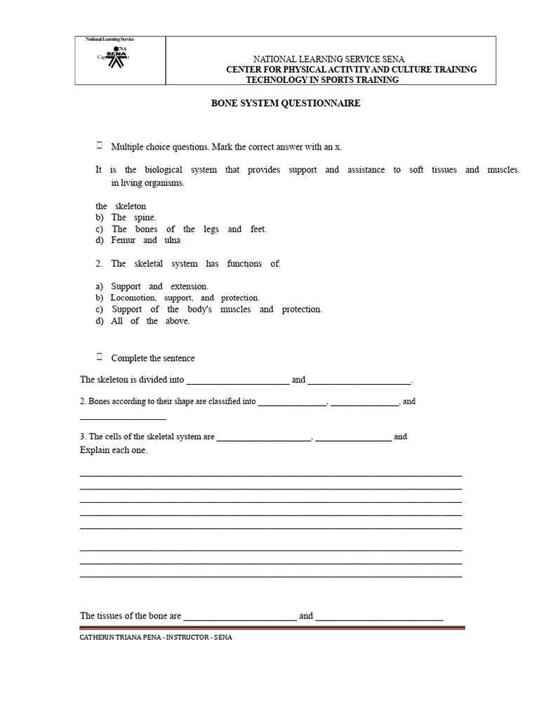 Bone System Questionnaire and Training | PDF | Skeleton | Joint