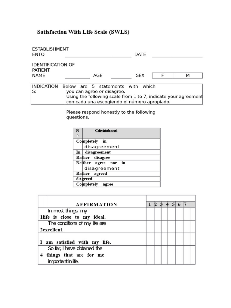 Life Satisfaction Scale Swls | PDF | Likert Scale | Psychology