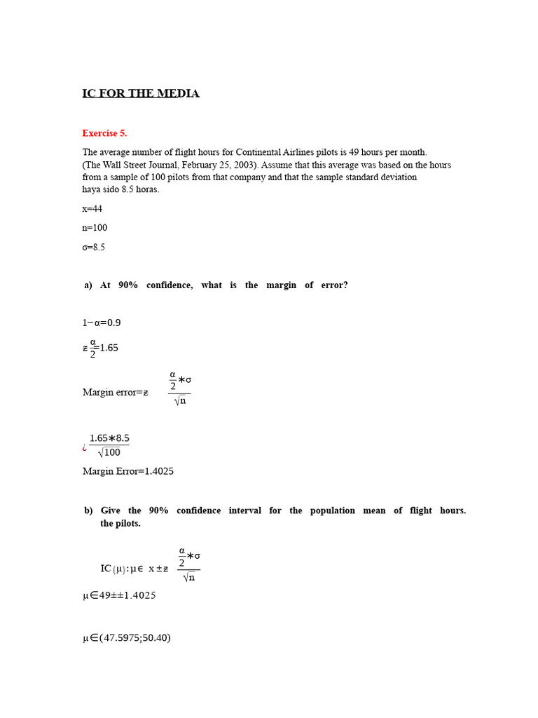 Confidence Intervals for Flight Hours and Production Times | PDF ...
