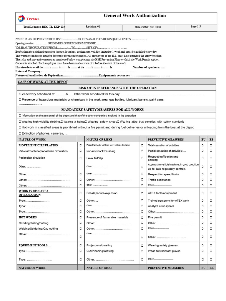 Annex 5 - REC-TL-EXP-019 General Work Authorization | PDF ...