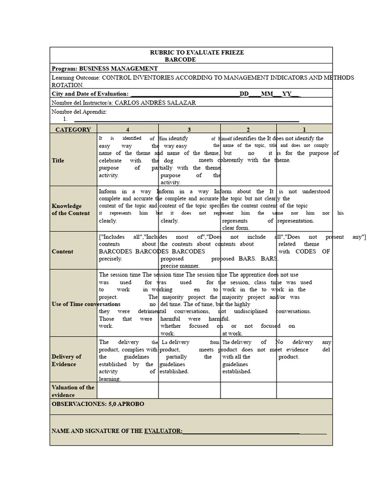 Evaluation Rubric FRISO OR BROCHURE 5.0 | PDF